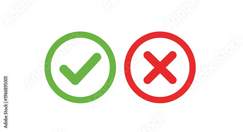 Checkmark in green circle and red cross in red circle on white background