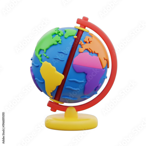 Vibrant 3D educational globe illustration representing world geography