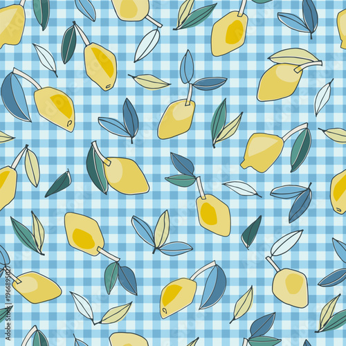 Seamless pattern with hand drawn lemons for textile, home decor, branding, visual communication, content, social media background, posters in Mediterranean sun-washed style