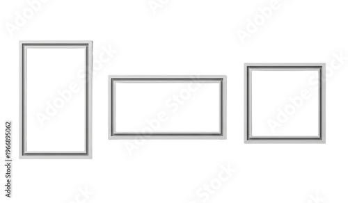 Set of three blank modern window frames in different orientations