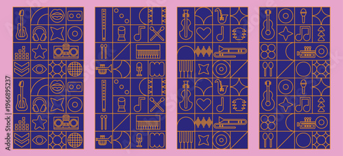 Line abstract fest with mosaic pattern festival and microphone music background.