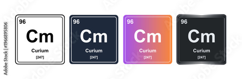 Curium Cm 96 Periodic Table Element Tile. Vector Illustration, Minimalist Design, Isolated on Background, UI Icon Style, Modern Chemistry Graphics.