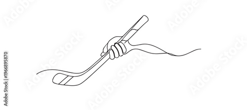 single line hand holding hockey stick.continuous line drawing of player gripping stick.ice hockey sport concept.one line vector illustration.