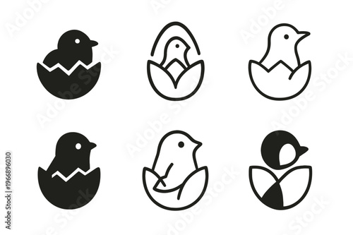 Emerging New Beginnings. Life after a personal failure or disappointment. Icon set. Set Logo of Life after a personal failure or disappointment: cracked egg