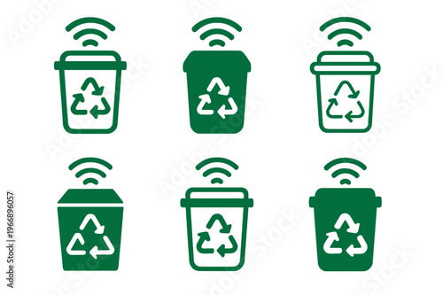 Urban Innovation Icons. Innovative solutions for urban living. Icon set. Set Logo of innovative solutions for urban living: smart waste bin with recycling