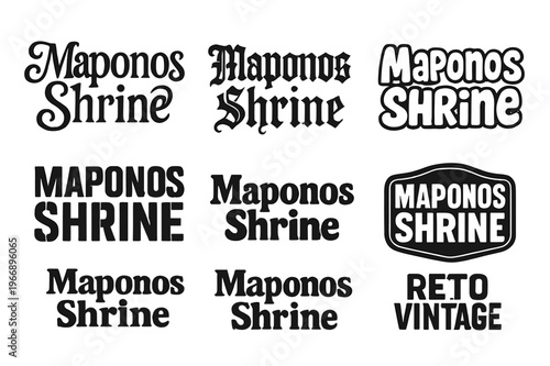 Maponos Shrine Lettering Variations. Maponos Shrine. Set lettering. harmonious lettering variations of the same emblematic concept, each with different