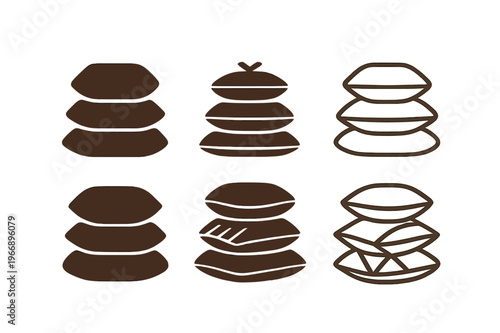 Budget Home Decor Icons. Home decor on a budget. Icon set. Set Logo of Home decor on a budget: fabric throw pillow stack. harmonious logo variations of the