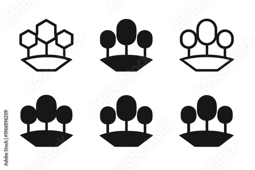 Park Architecture Logo Collection. Architecture of public parks and green spaces. Icon set. Set Logo of architecture of public parks and green spaces: open