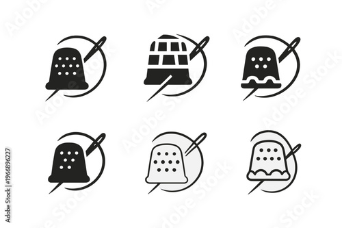 Hand Stitching Logos. Hand stitching. Set Logo of Hand stitching: thimble and curved needle motion. harmonious logo variations of the same emblematic concept,