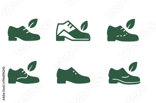 Ethical Fashion Logos. Ethical fashion. Icon set. Set Logo of Ethical fashion: vegan leather shoe. harmonious logo variations of the same emblematic concept,
