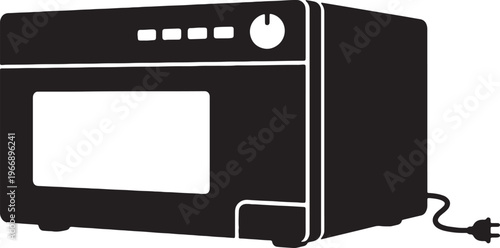 Black minimalist microwave oven silhouette icon for modern kitchen appliance and culinary food heating