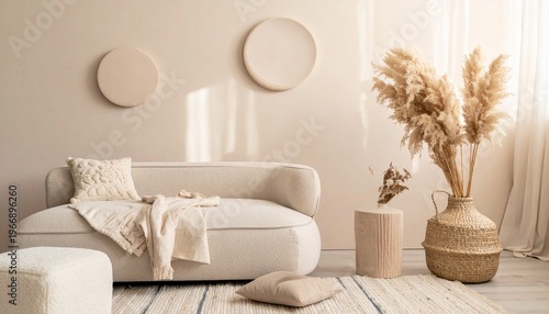 Neutral tone interior with beige, cream, and soft textures