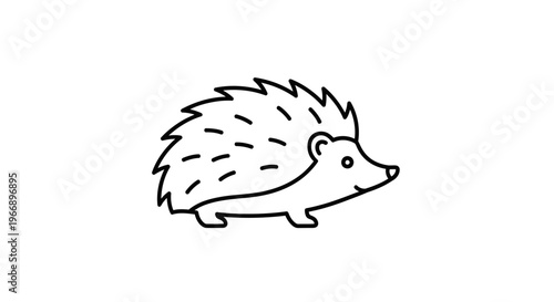 A simple line art illustration of a hedgehog with quills, depicted in a minimalist, cartoon style on a white background.