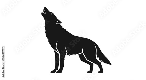 A black silhouette of a wolf howling with its head raised against a white background, depicting a wild animal's call.