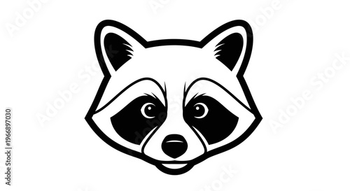 Black and white stylized illustration of a raccoon's face with its distinctive mask and features.