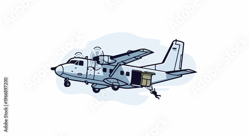 Light aircraft in flight with a person exiting the open cargo door