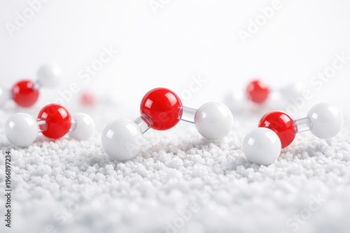 Molecular Wonders: A close-up shot revealing the intricate dance of molecules, their structures in vibrant hues of red and white against a textured backdrop