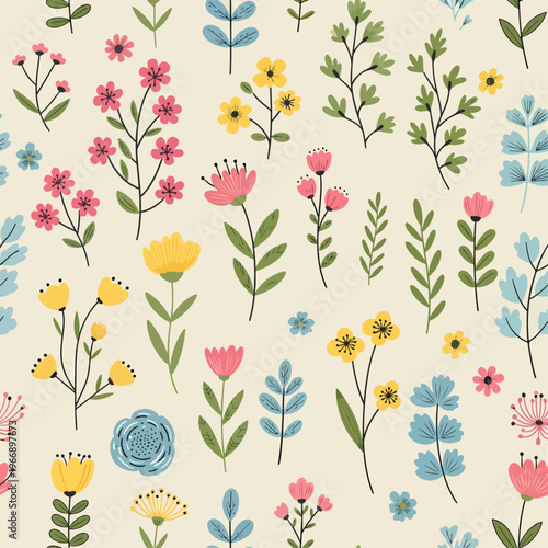 Elegant watercolor blossoms scattered across white background in gentle composition