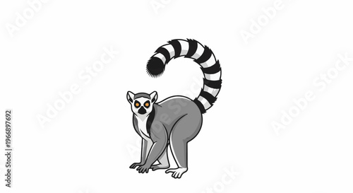 Ring-tailed lemur with striking black and white tail, gray body, and bright eyes