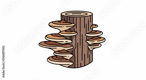 Stylized illustration of a tree stump covered in shelf fungi
