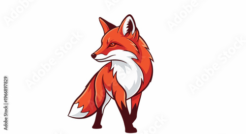 Stylized orange fox with white chest and tail tip, looking left