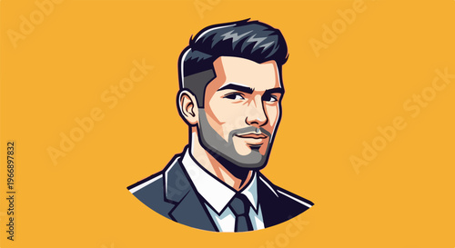 Stylized portrait of a professional man with dark hair and beard