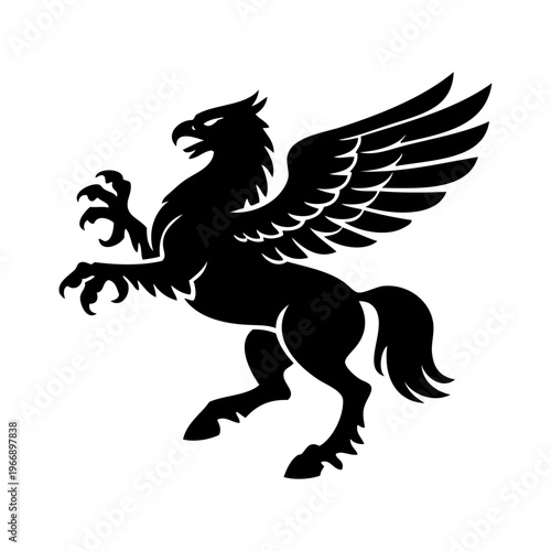 Logotipo con la silueta de un hipogrifo heráldico, con las alas extendidas y garras afiladas, al estilo clásico de los emblemas medievales