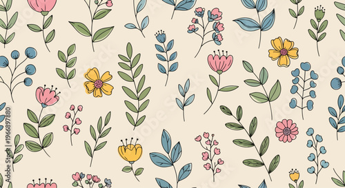 Charming wildflower pattern with watercolor illustration and soft natural palette