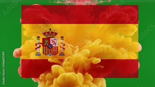 Ink Explosion Forms Spanish Flag Motion on Green Screen