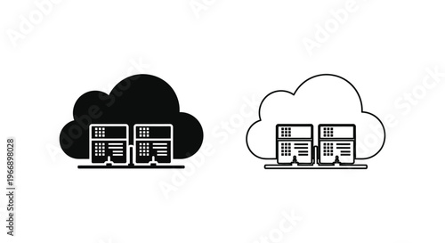 a black and white illustration of computer servers in clouds Vector