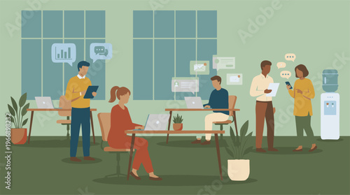 Business team working and communicating in a modern open-plan office