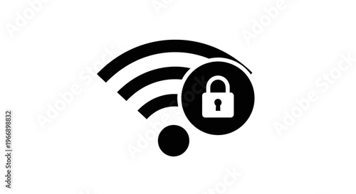 Flat design icon of a secure WiFi symbol with a padlock on a white background
