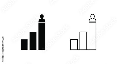 a black and white bar chart with a human icon on top of the highest bar Vector