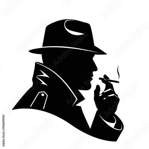 Silhouette of a Mysterious Man Smoking a Cigarette in the Shadows.