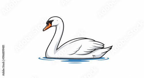Graceful white swan glides serenely on calm blue water
