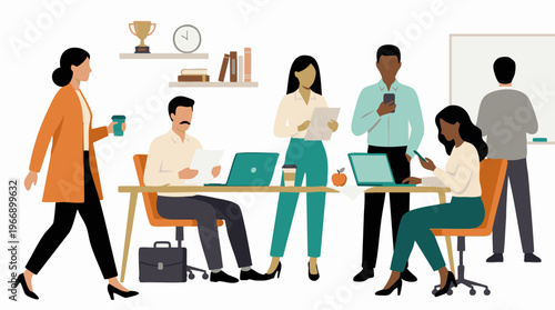 Productive business professionals collaborating and working in a modern office