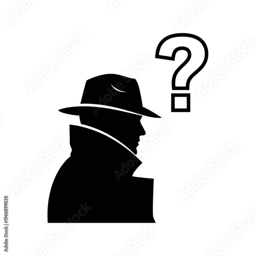 Silhouette of a Mysterious Person with Question Mark Icon.