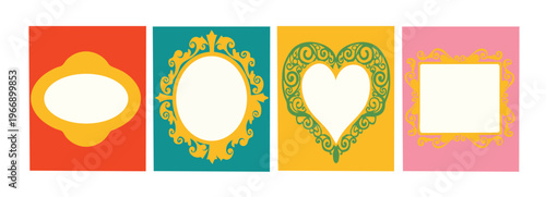 A set of colorful frames with different shapes and designs