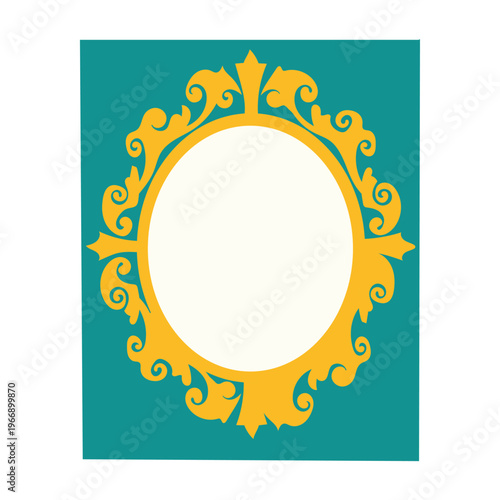 Elegant green background with an ornate yellow frame around a white oval for luxury design