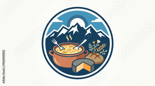 Mountain Cuisine Emblem Pot of Food with Local Ingredients