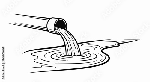 Liquid flows from a pipe into a body of water, creating ripples