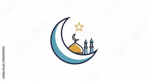 Crescent moon, mosque, and star icon
