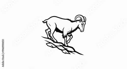 Black and white graphic of a bighorn sheep on rocky terrain