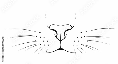Minimalist black line art of a feline's nose and whiskers