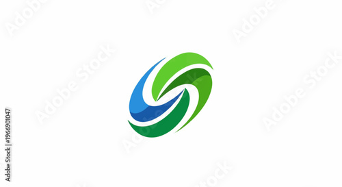 Blue and green swirling abstract shape on white background
