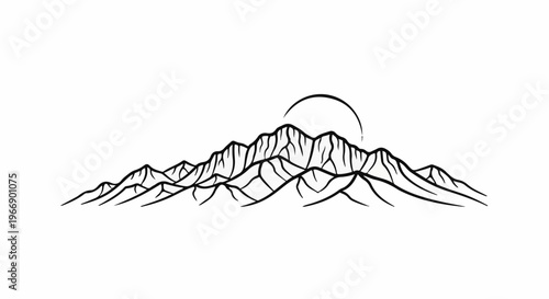 Minimalist mountain range with a crescent sun rising