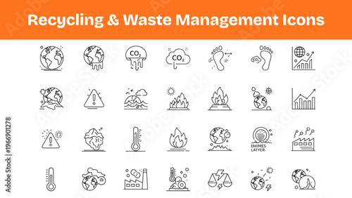 Recycling Waste Management Line Icons Set Eco Reuse Reduce Outline Vector Pack
