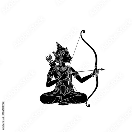 Silhouette of Hindu God Rama with Bow and Arrow Illustration.