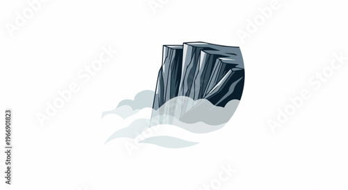 Jagged cliffs emerge from swirling clouds with shafts of light