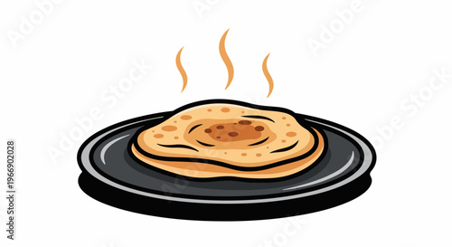 Flatbread steaming on a dark plate with a subtle shadow